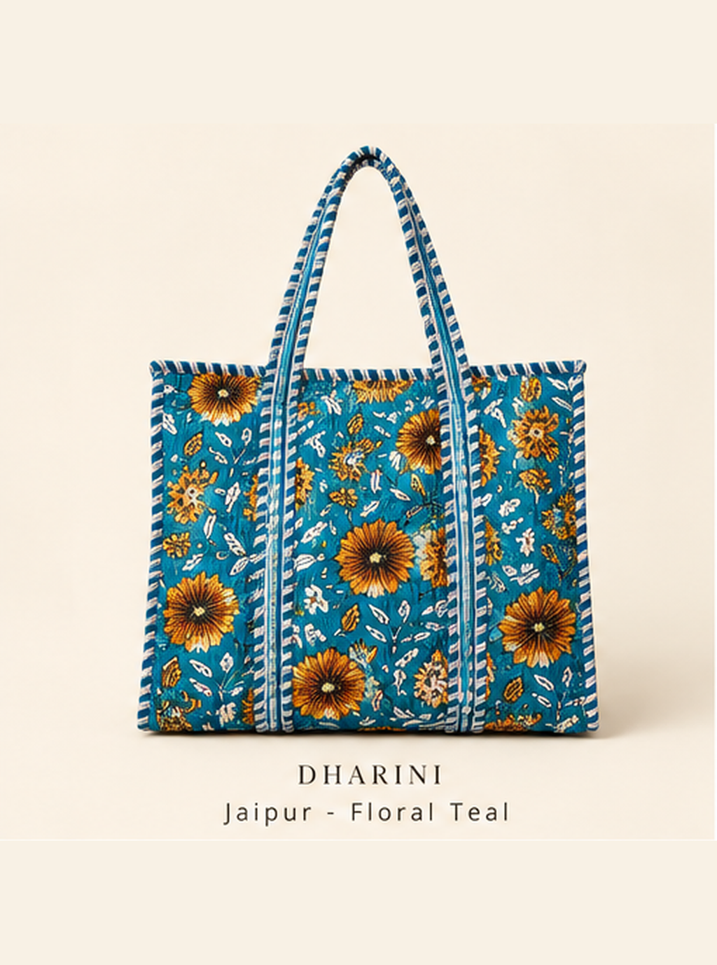 Dharini Jaipur printed tote bag with teal floral print