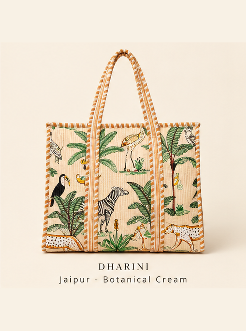 Dharini Jaipur printed tote bag with botanical print on cream