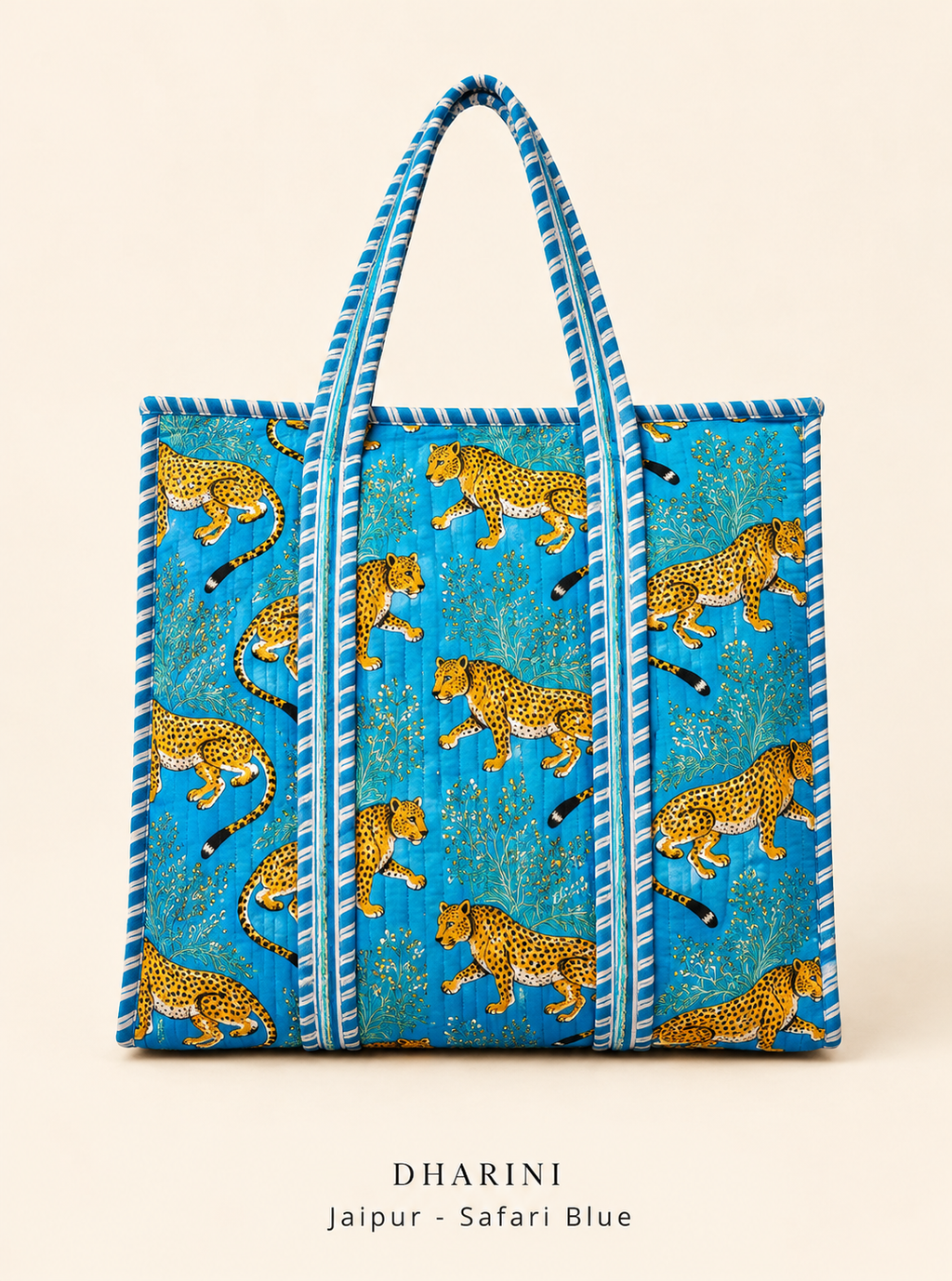 Dharini Jaipur printed tote bag with safari print in blue