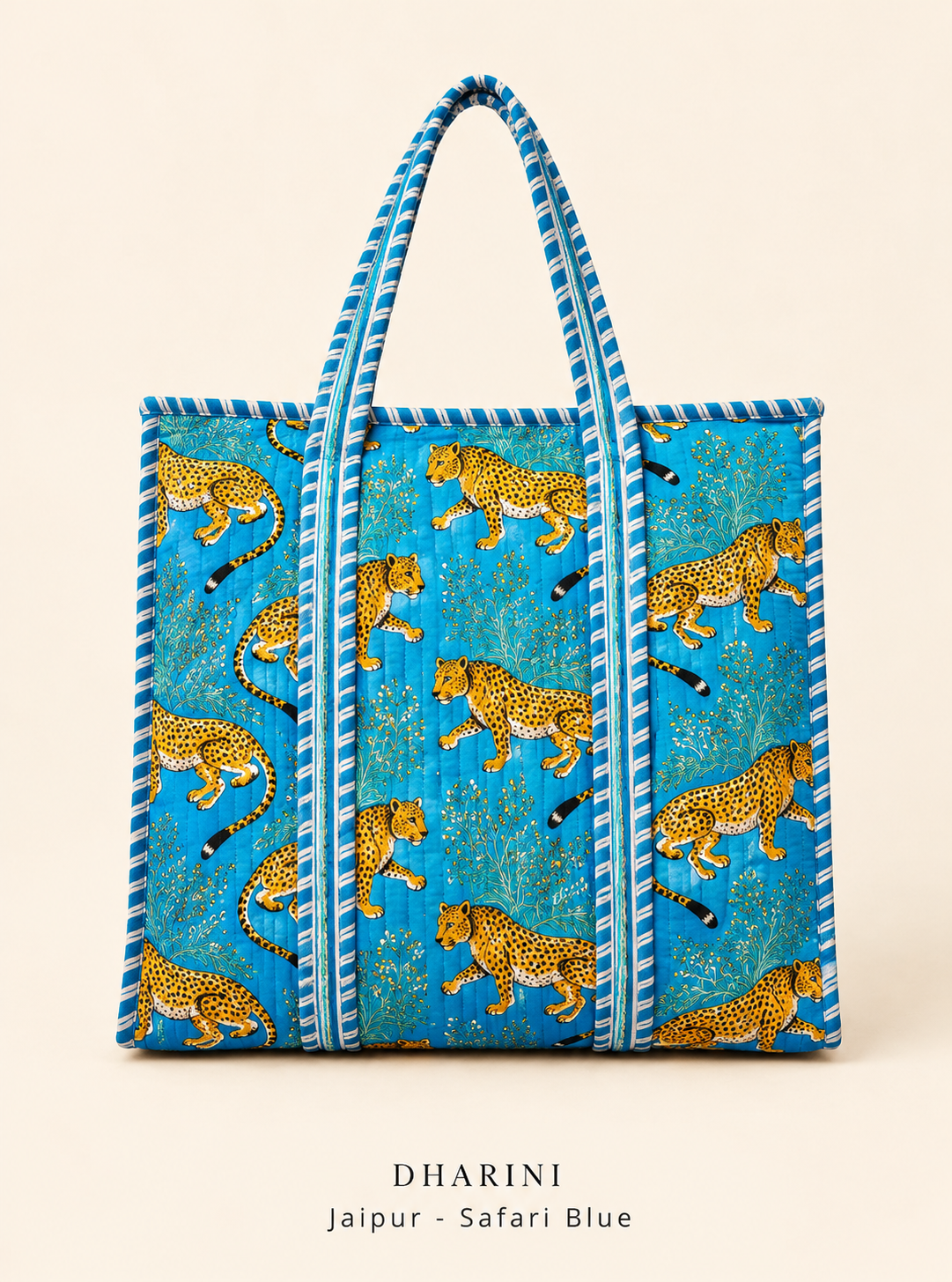 Dharini Jaipur printed tote bag with safari print in blue